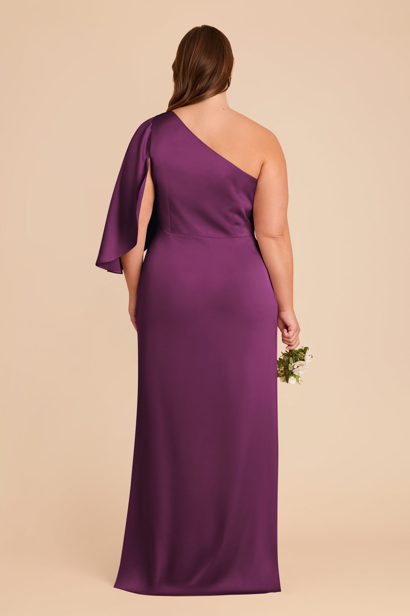 Elegant One-Shoulder Satin Dress with Shoulder Overlay | Christine
