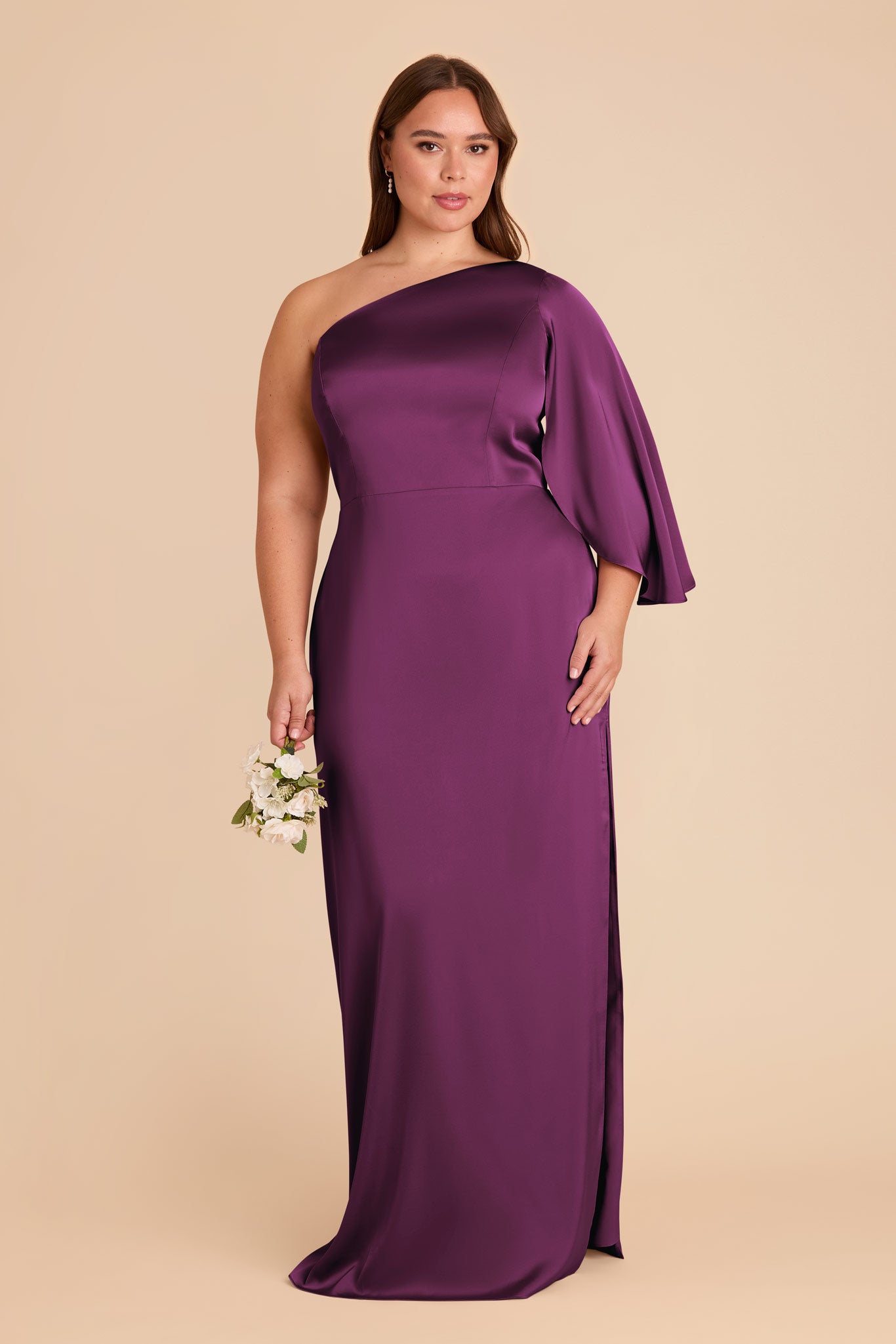 Elegant One-Shoulder Satin Dress with Shoulder Overlay | Christine