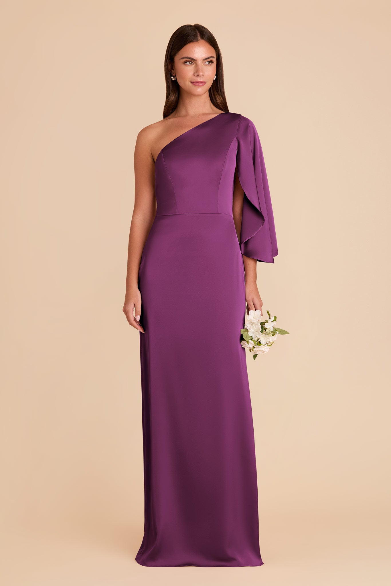 Elegant One-Shoulder Satin Dress with Shoulder Overlay | Christine