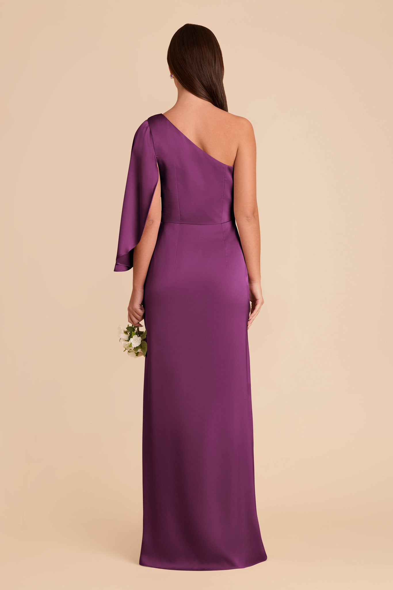 Elegant One-Shoulder Satin Dress with Shoulder Overlay | Christine