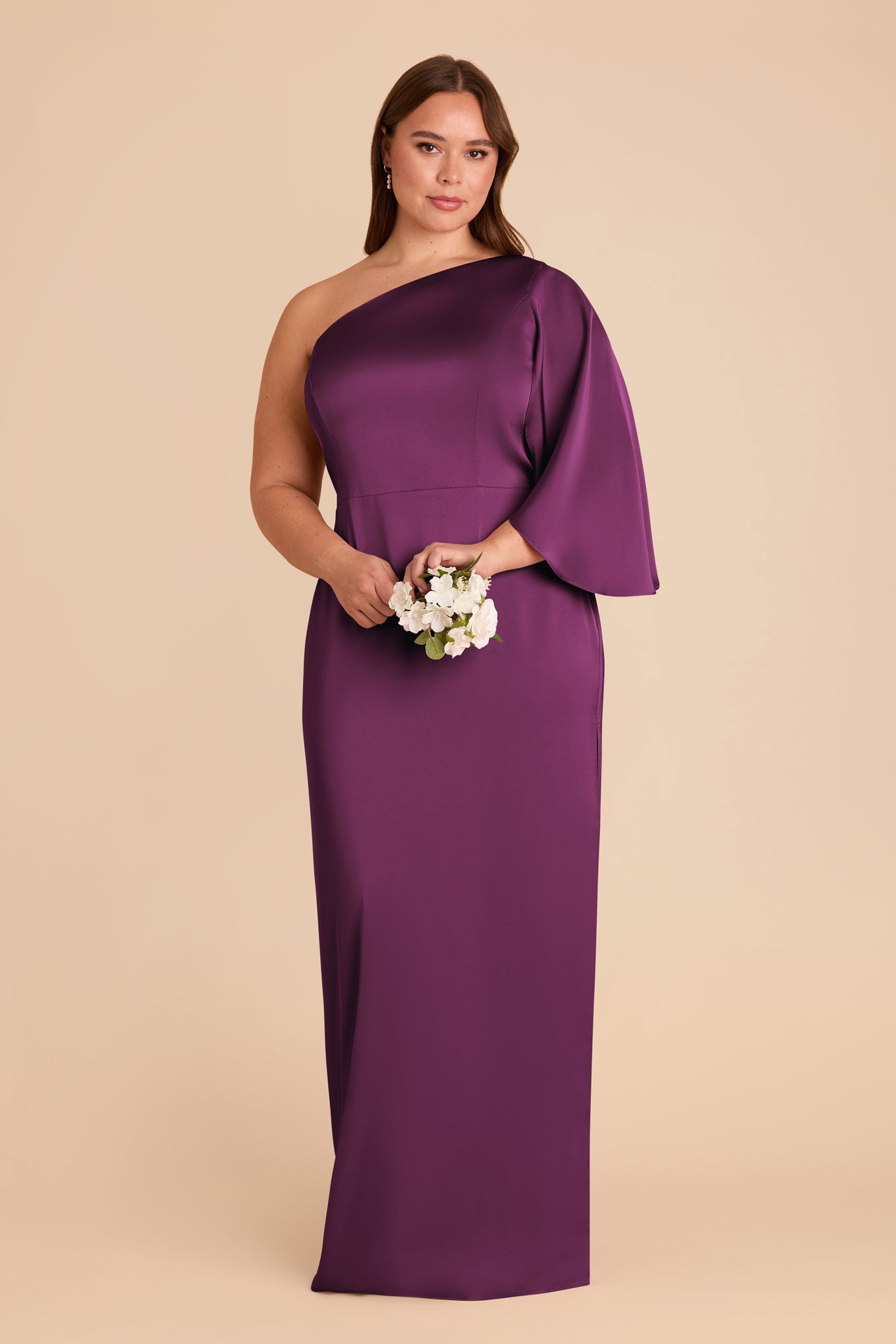 Elegant One-Shoulder Satin Dress with Shoulder Overlay | Christine