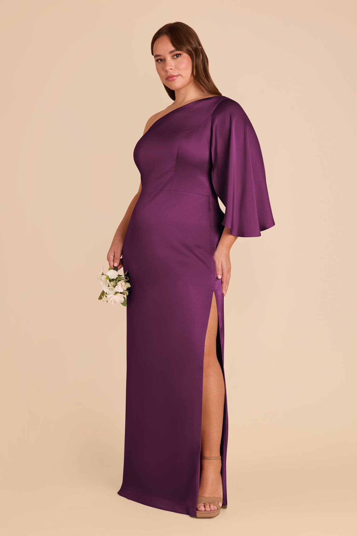 Elegant One-Shoulder Satin Dress with Shoulder Overlay | Christine
