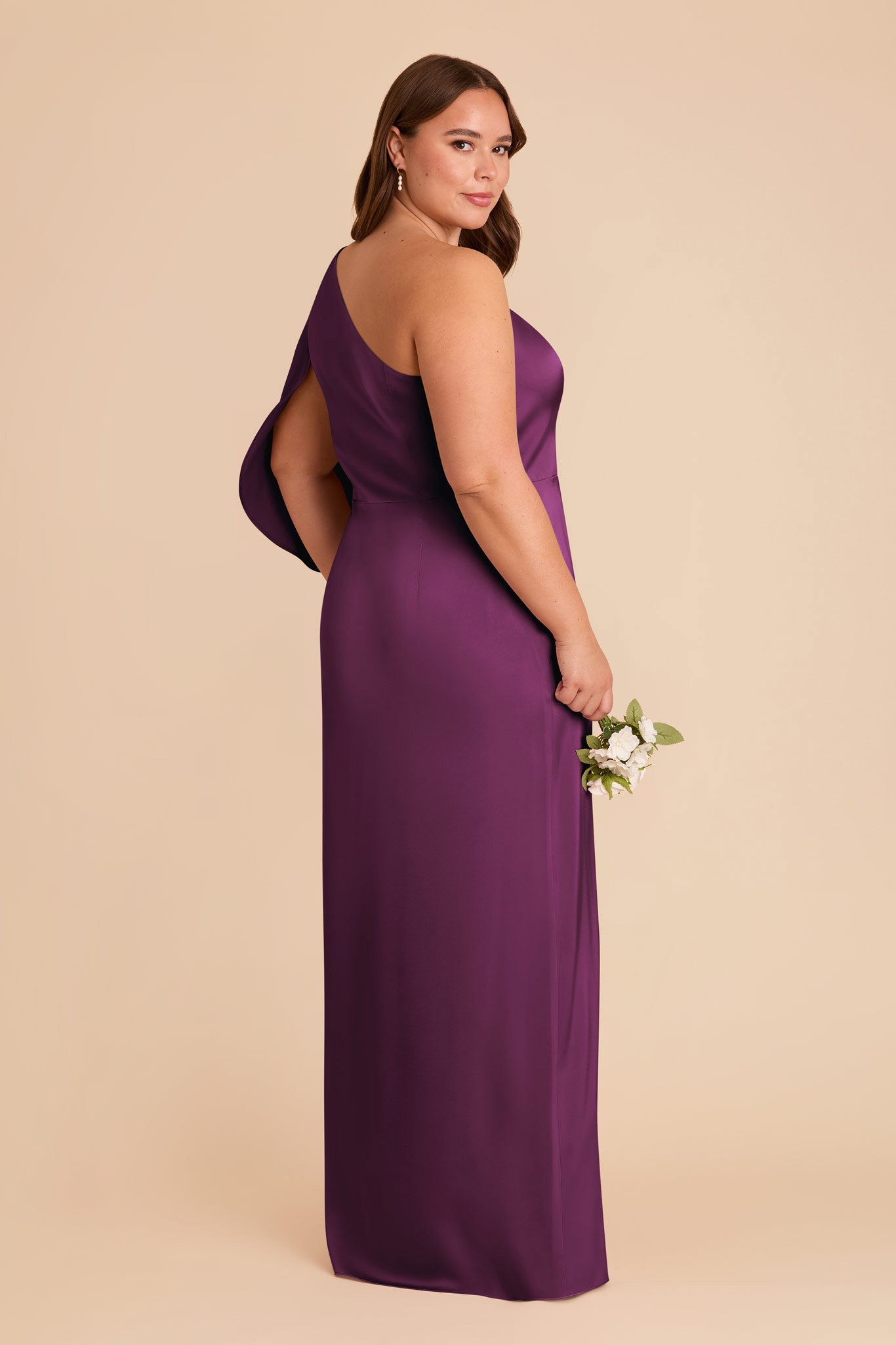 Elegant One-Shoulder Satin Dress with Shoulder Overlay | Christine