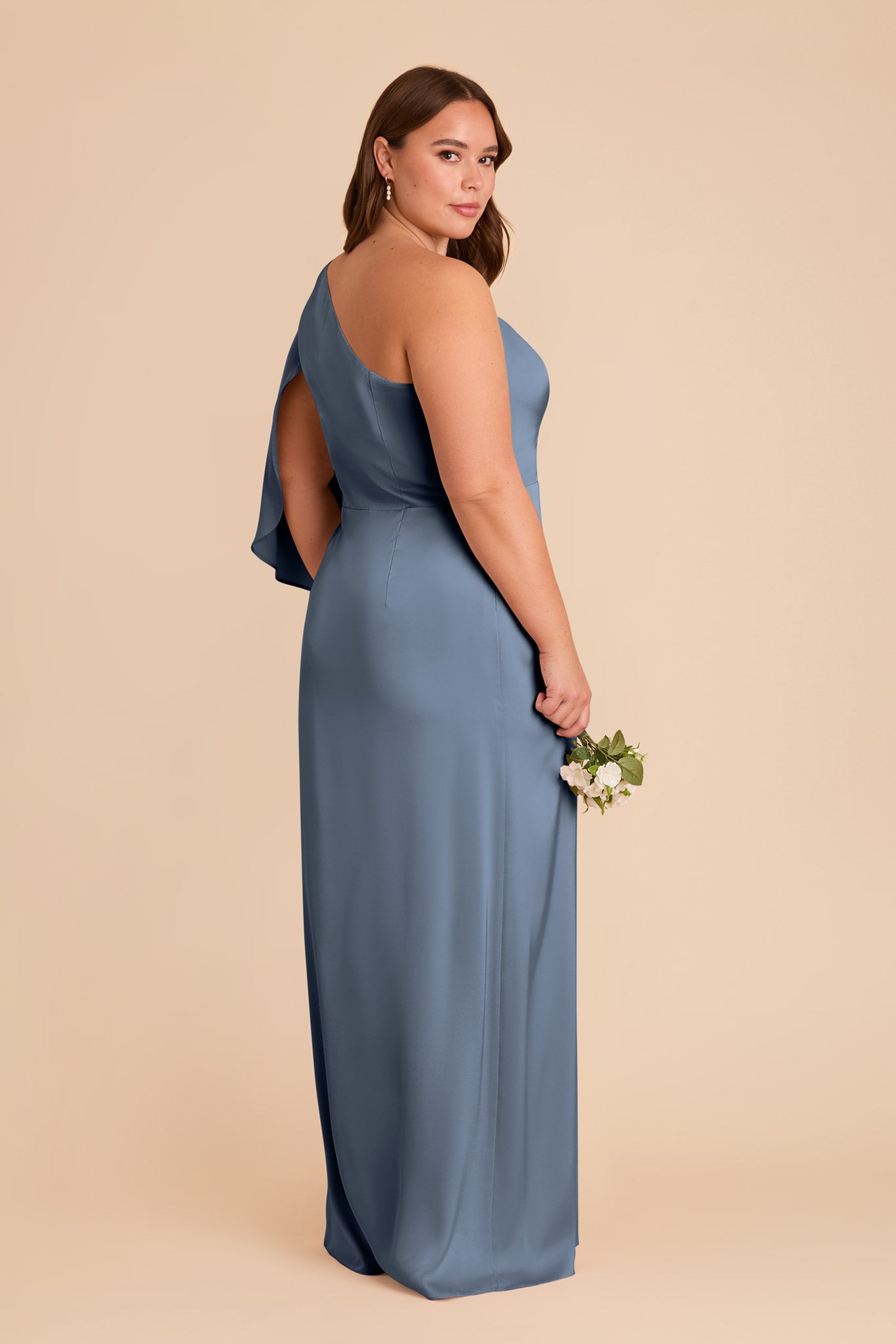 One-Shoulder Satin Dress with Graceful Overlay | Christine French Blue