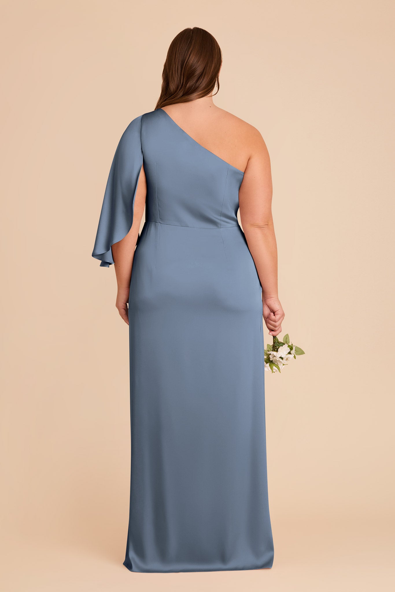 One-Shoulder Satin Dress with Graceful Overlay | Christine French Blue