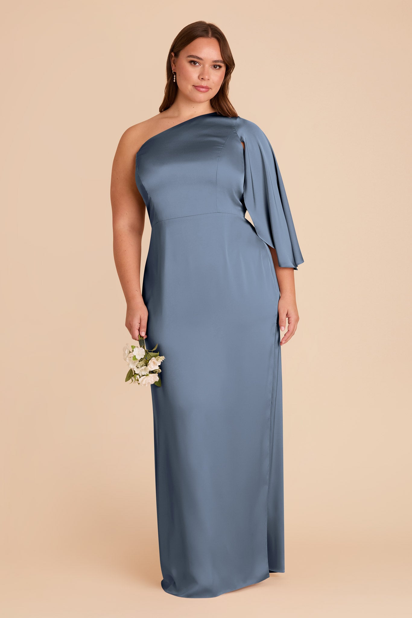 One-Shoulder Satin Dress with Graceful Overlay | Christine French Blue