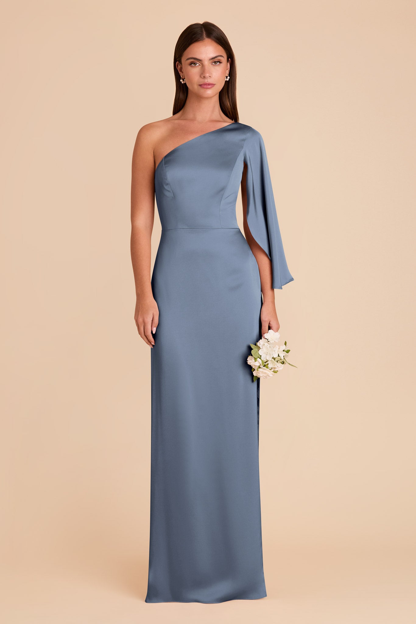 One-Shoulder Satin Dress with Graceful Overlay | Christine French Blue