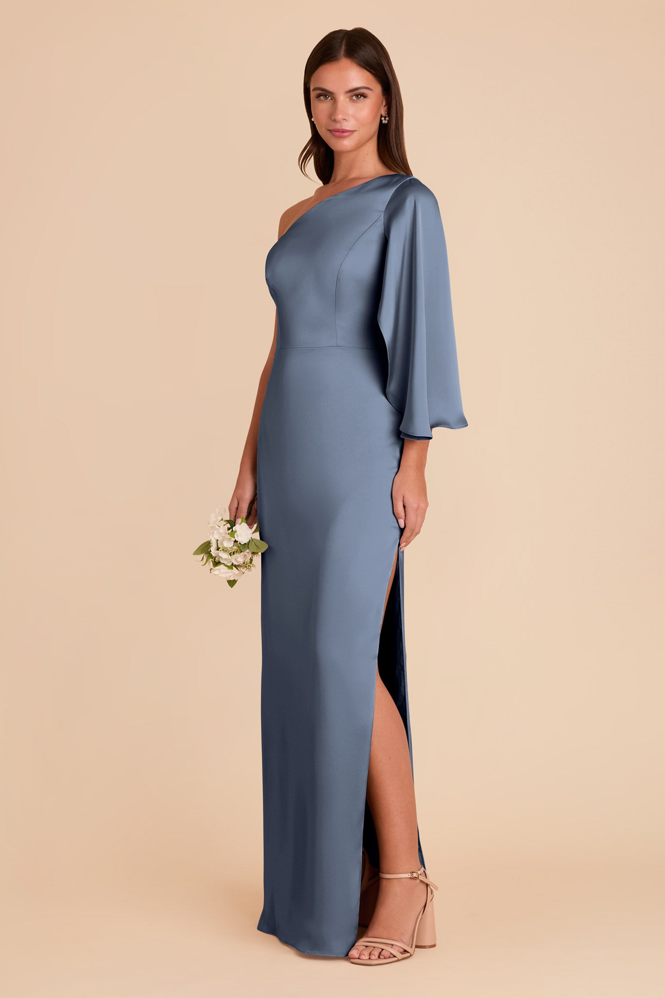 One-Shoulder Satin Dress with Graceful Overlay | Christine French Blue