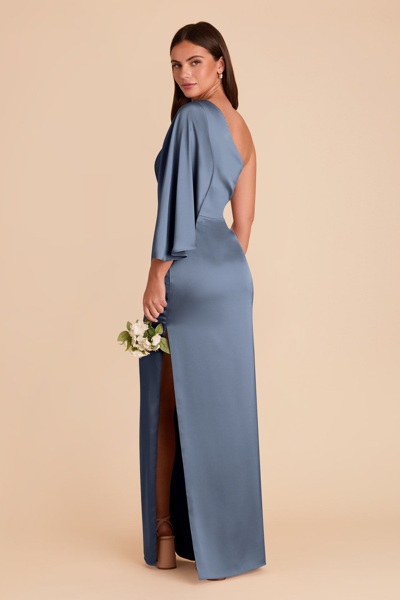 One-Shoulder Satin Dress with Graceful Overlay | Christine French Blue