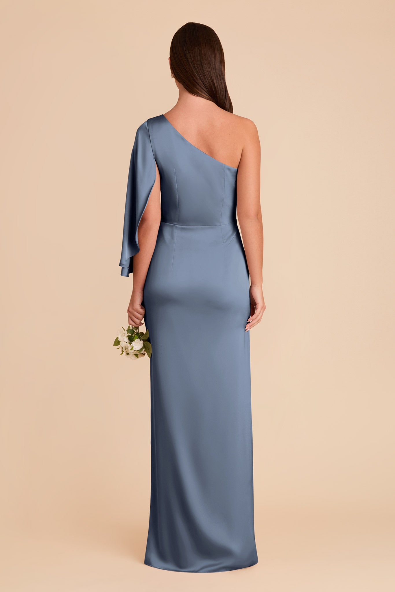 One-Shoulder Satin Dress with Graceful Overlay | Christine French Blue