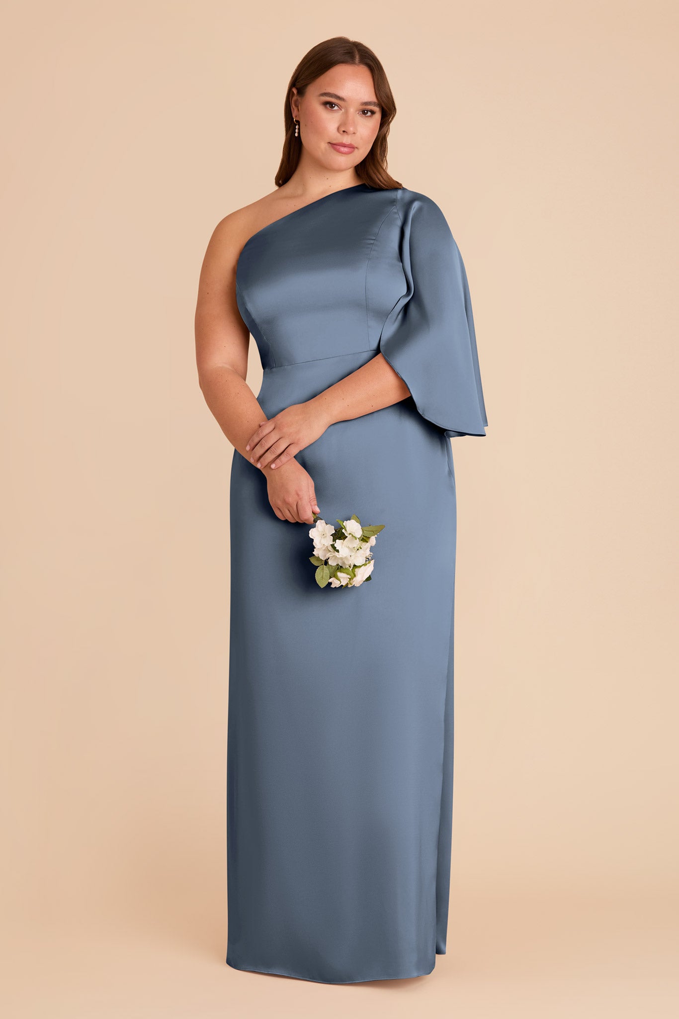 One-Shoulder Satin Dress with Graceful Overlay | Christine French Blue