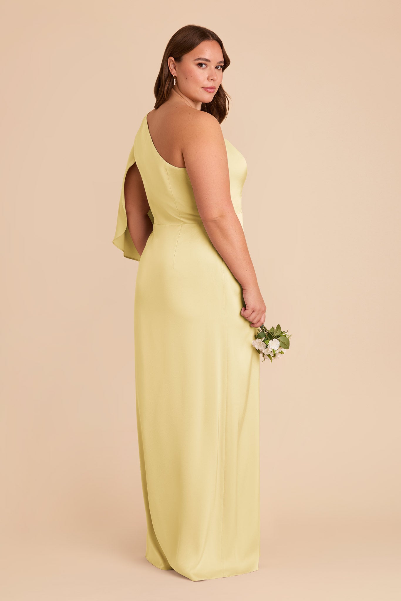 One-Shoulder Satin Dress with Shoulder Overlay | Lemon Sorbet