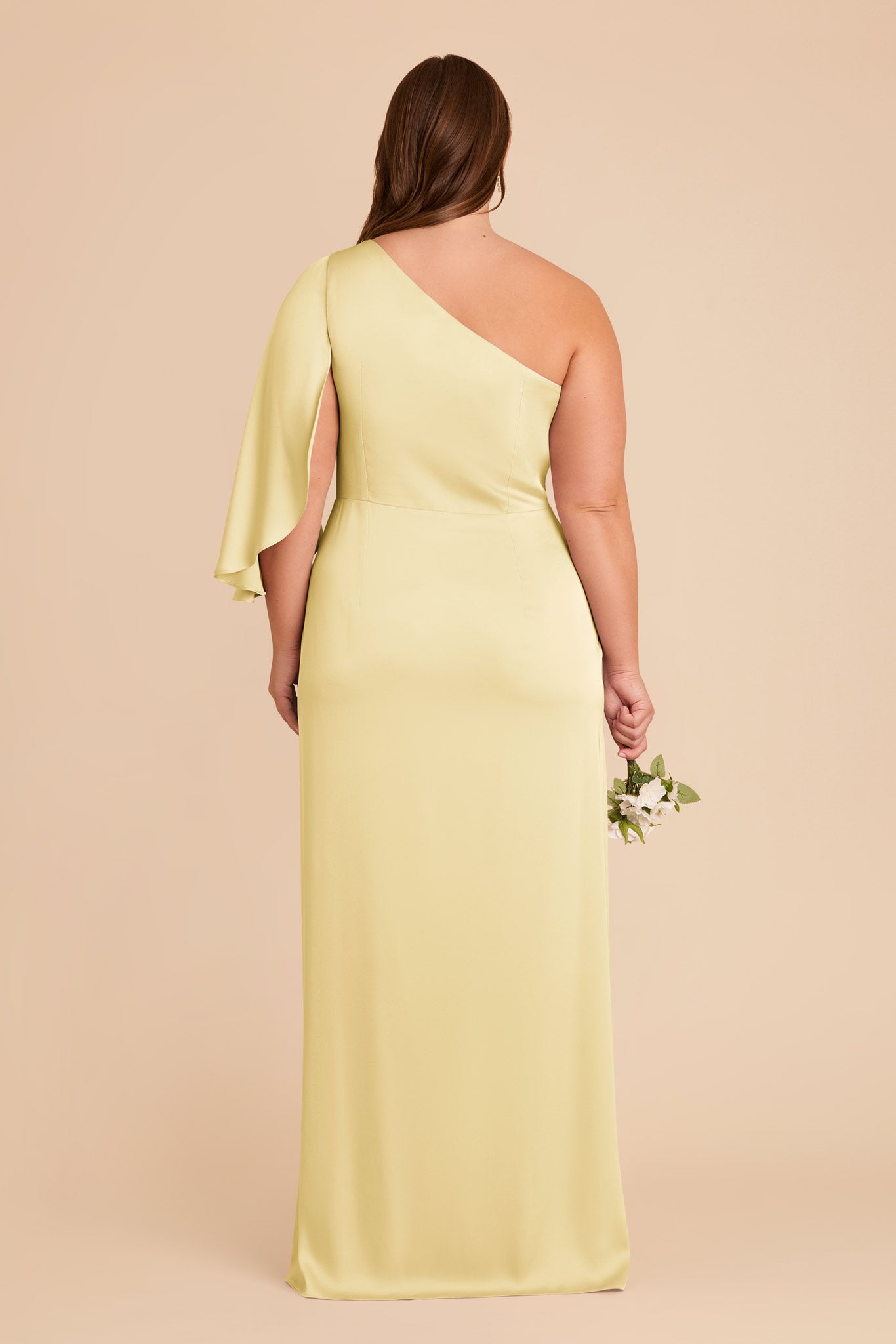 One-Shoulder Satin Dress with Shoulder Overlay | Lemon Sorbet