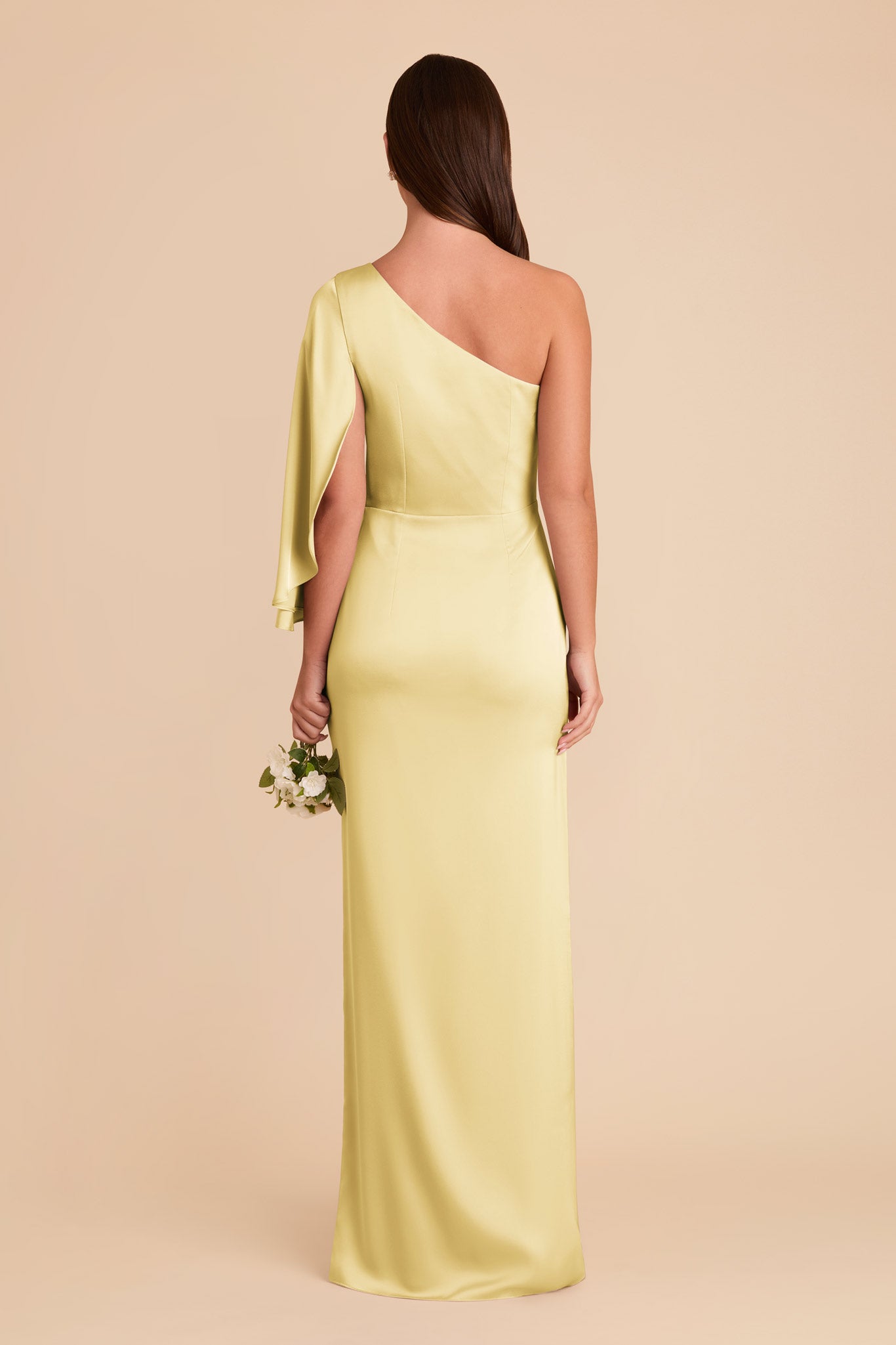 One-Shoulder Satin Dress with Shoulder Overlay | Lemon Sorbet
