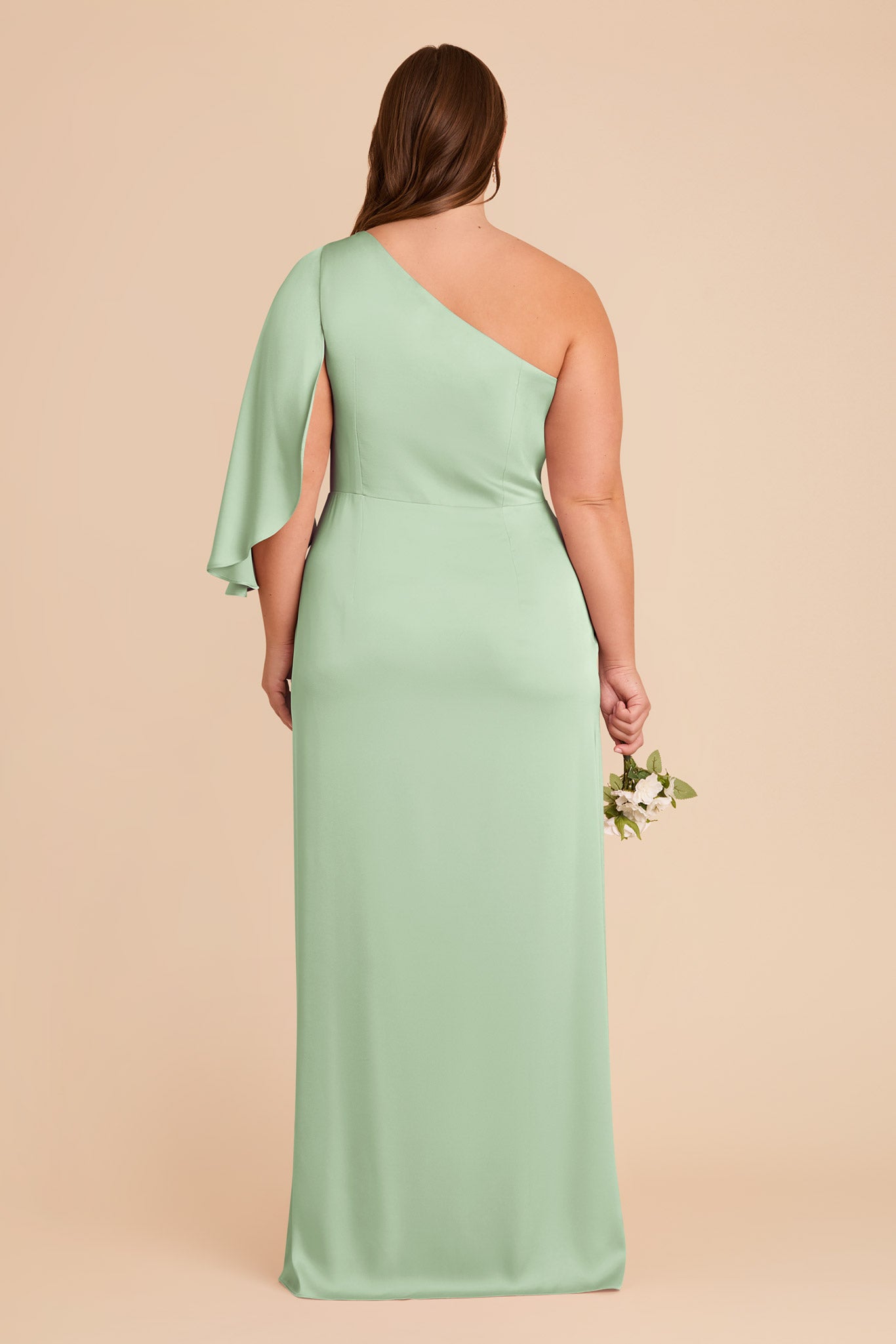 One-Shoulder Satin Dress with Graceful Overlay | Christine Pistachio