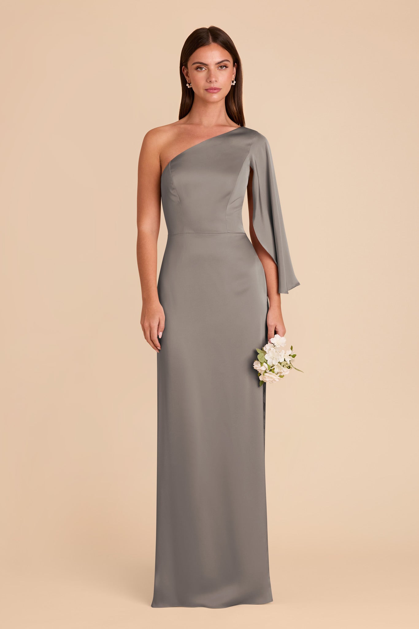 One-Shoulder Satin Gown with Shoulder Overlay | Christine Quartz