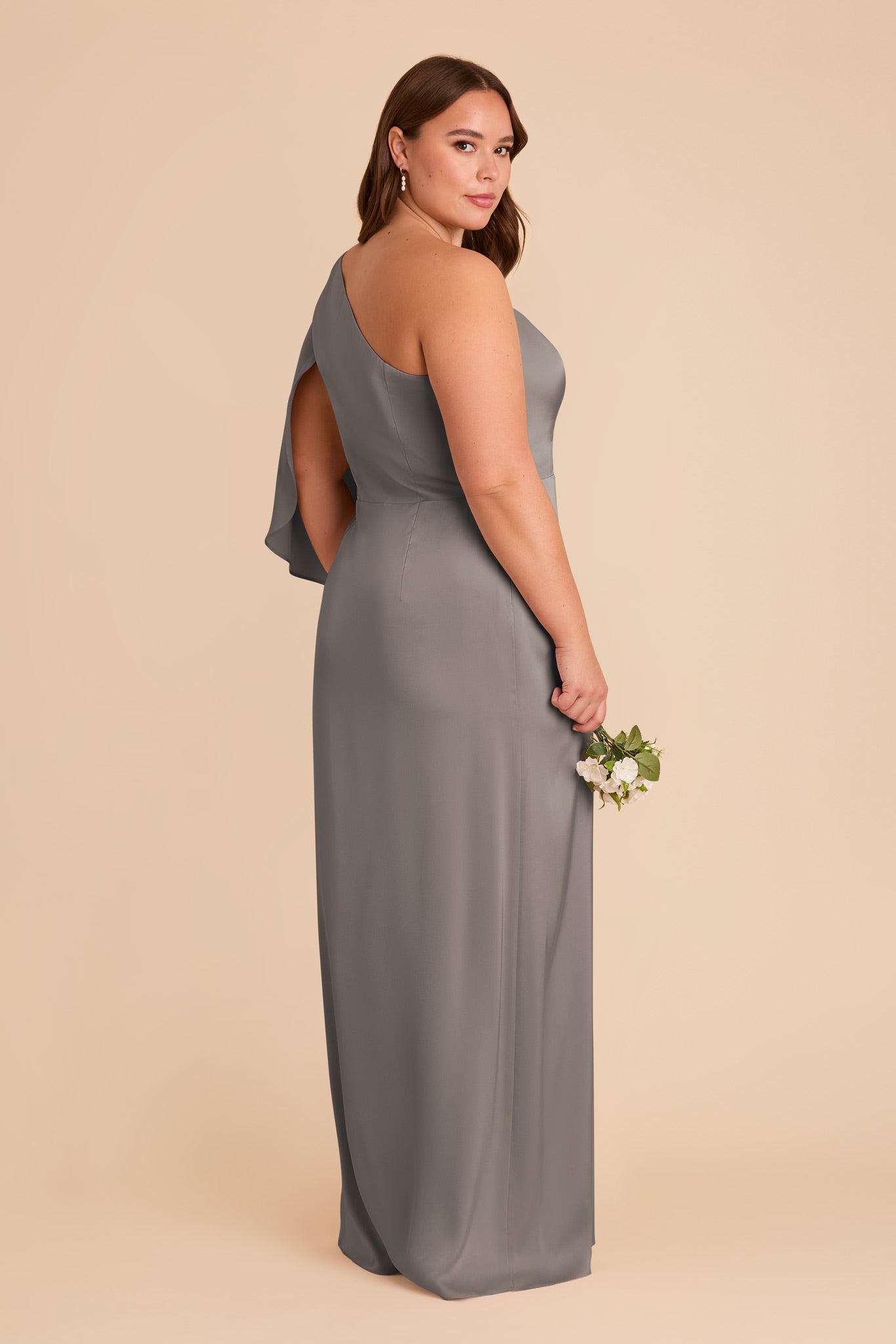 One-Shoulder Satin Gown with Shoulder Overlay | Christine Quartz