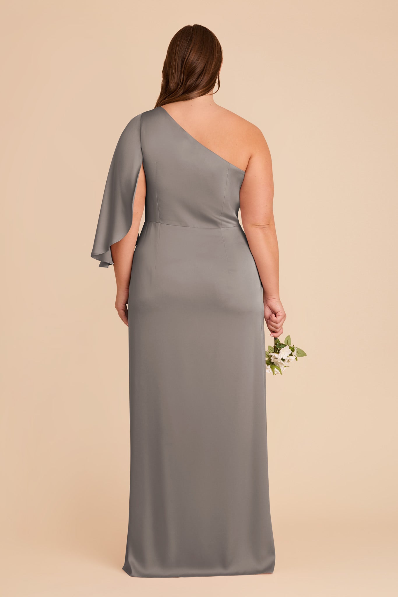 One-Shoulder Satin Gown with Shoulder Overlay | Christine Quartz