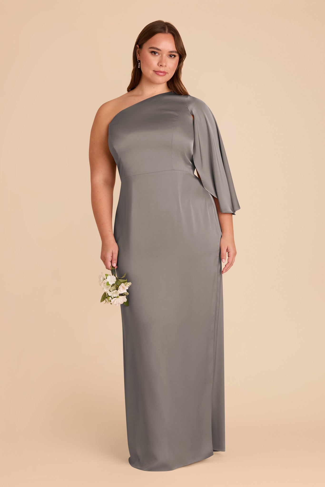 One-Shoulder Satin Gown with Shoulder Overlay | Christine Quartz