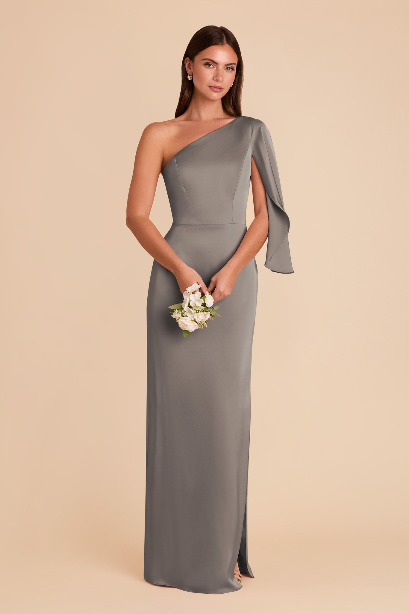 One-Shoulder Satin Gown with Shoulder Overlay | Christine Quartz