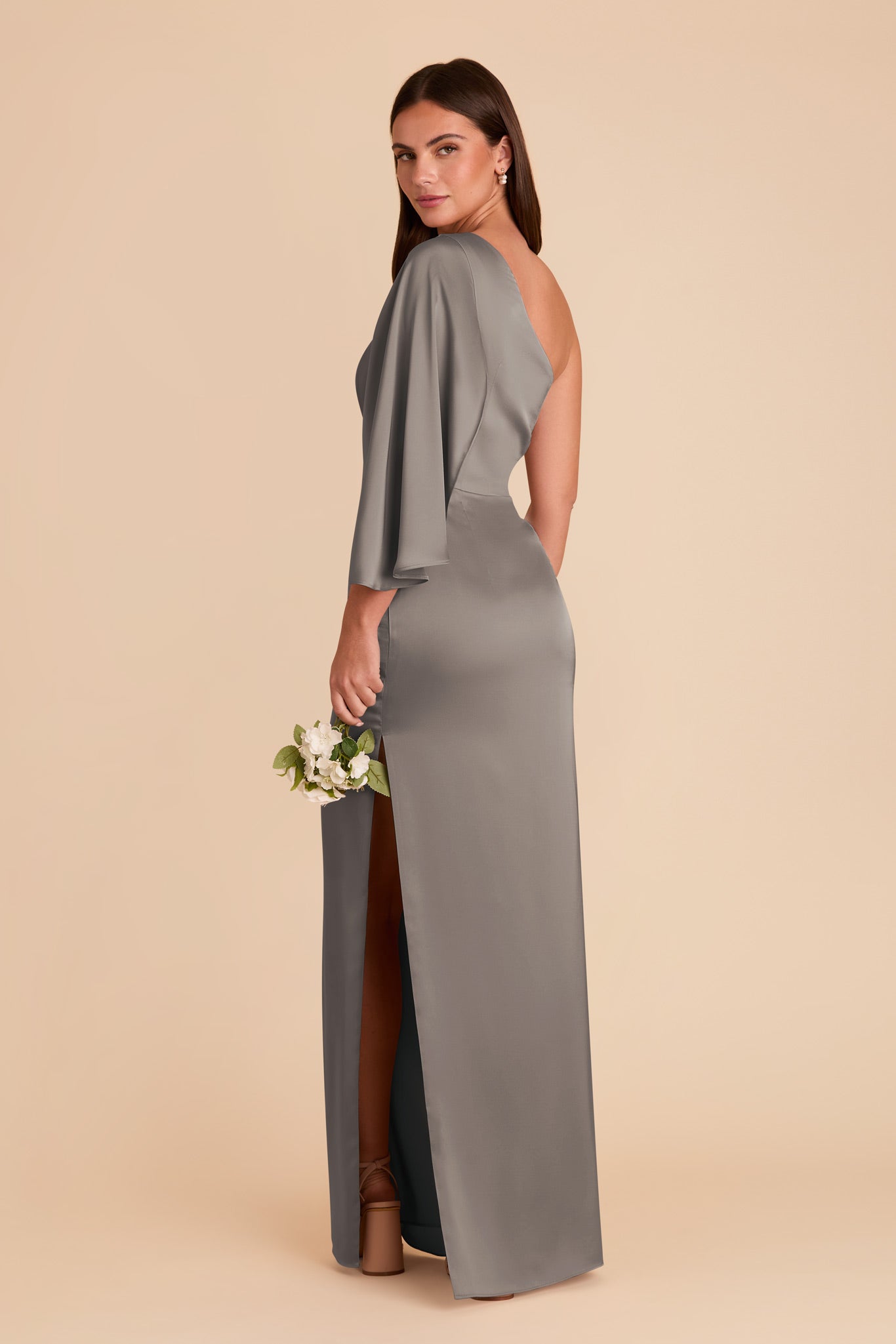 One-Shoulder Satin Gown with Shoulder Overlay | Christine Quartz