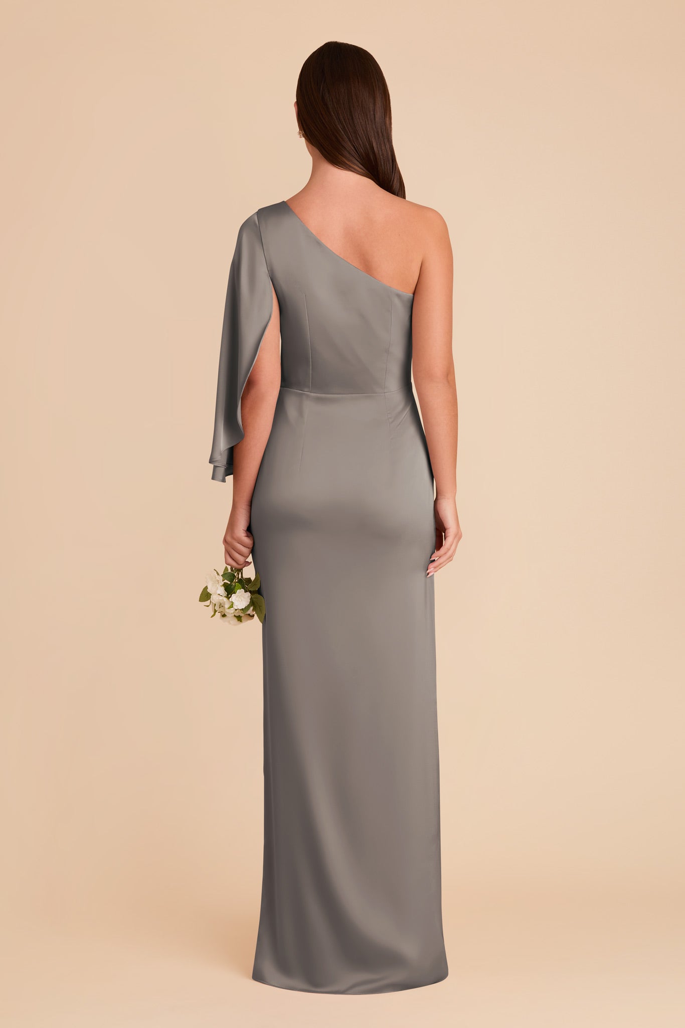 One-Shoulder Satin Gown with Shoulder Overlay | Christine Quartz