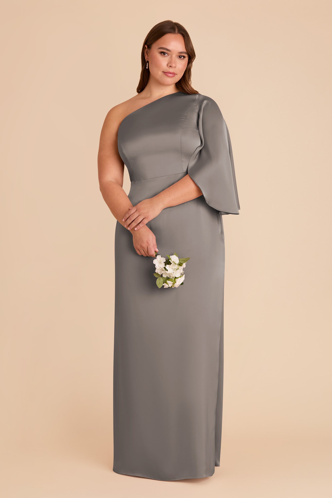 One-Shoulder Satin Gown with Shoulder Overlay | Christine Quartz