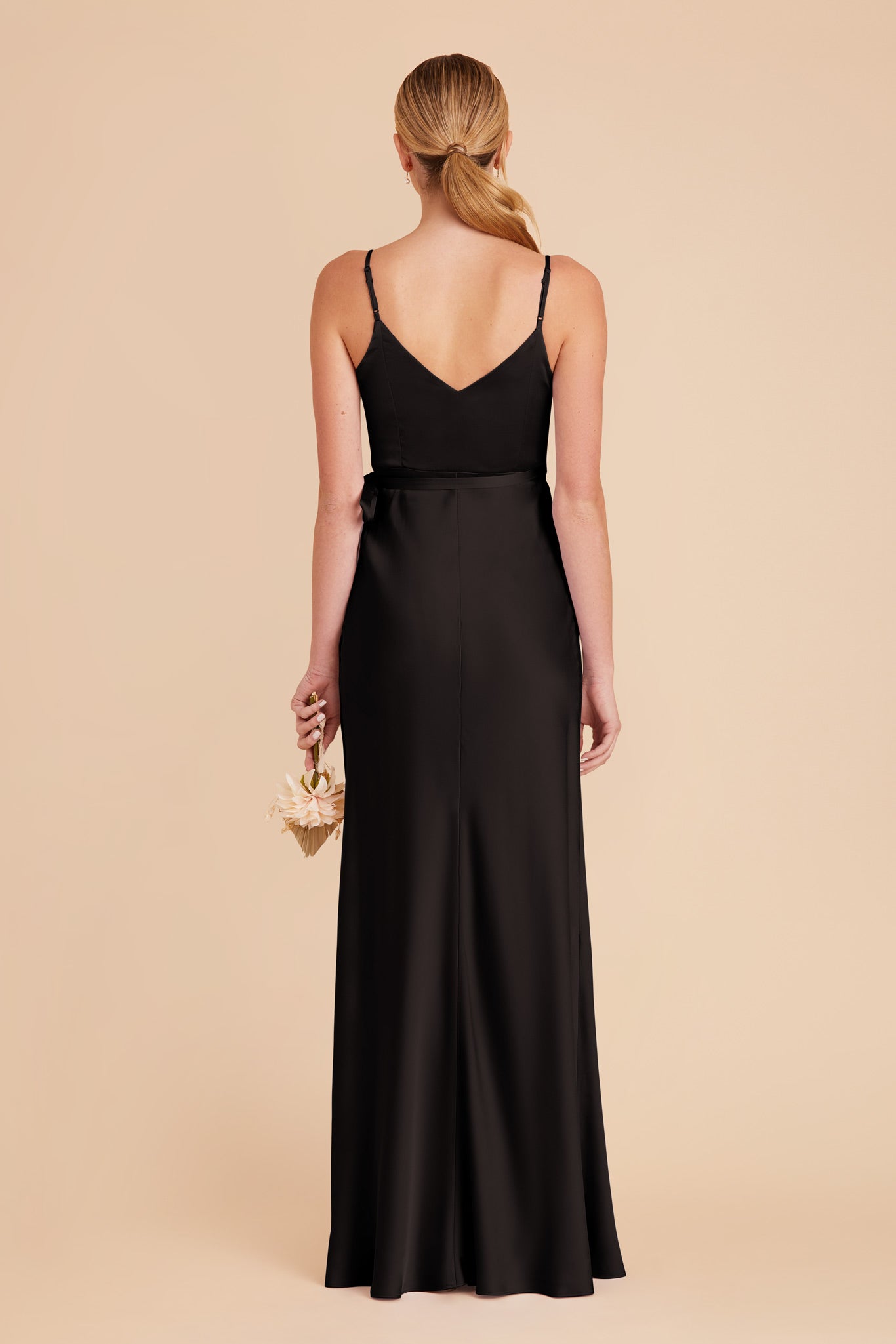 Sexy Black Wrap Dress with Deep V-Neck & High Slit | Cindy Matte Satin