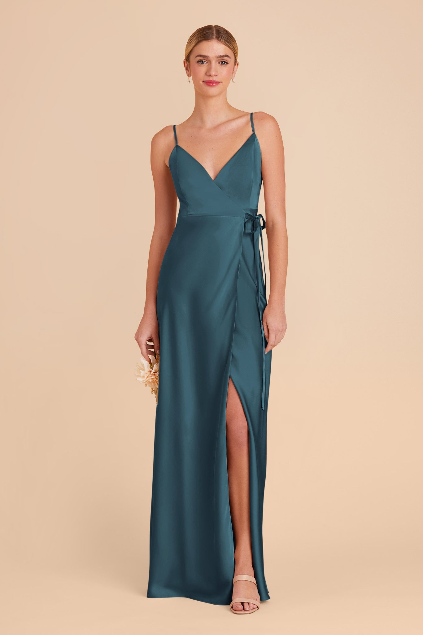 Sexy Wrap Dress with Deep V-Neck & High Slit | Cindy Matte Satin