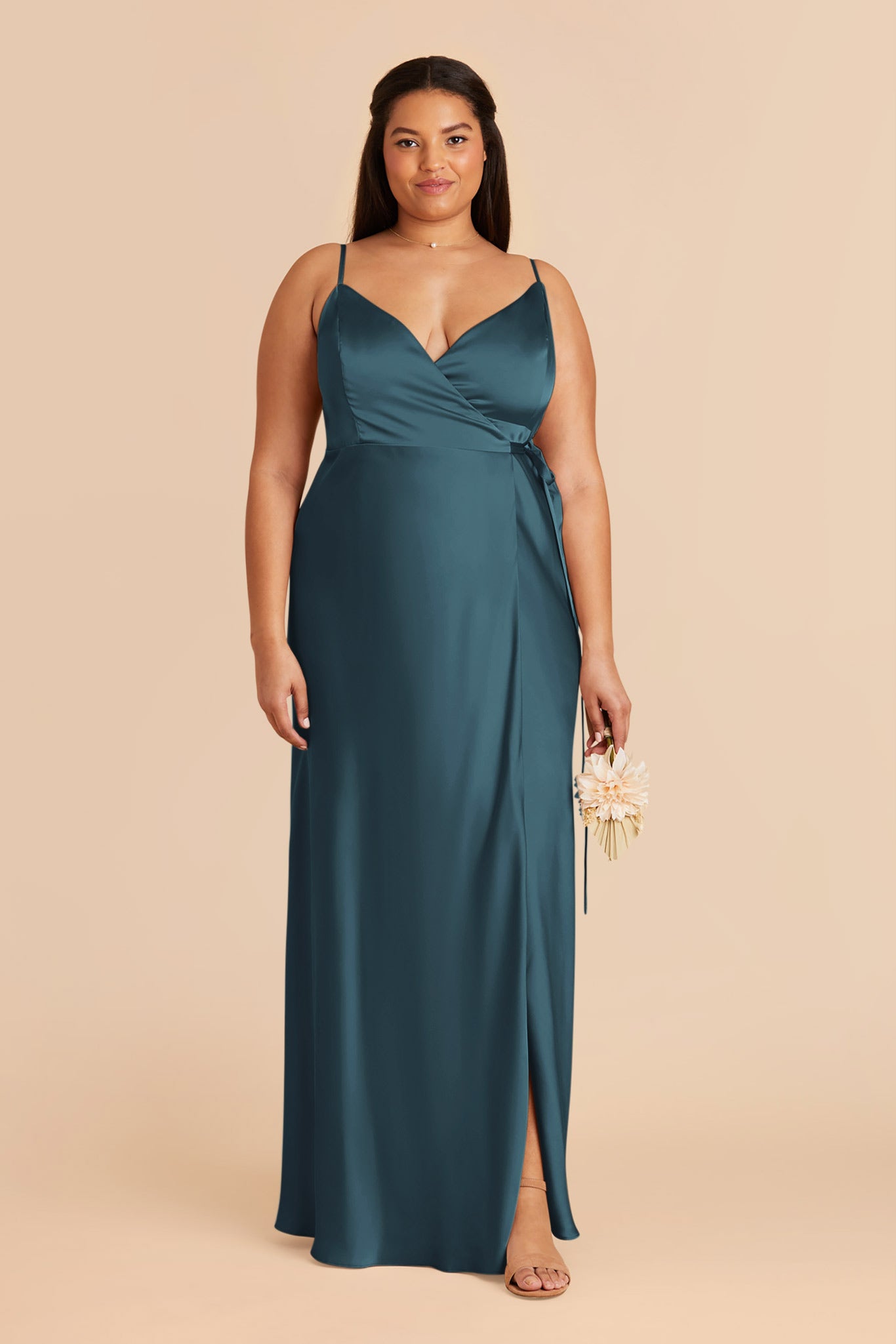 Sexy Wrap Dress with Deep V-Neck & High Slit | Cindy Matte Satin