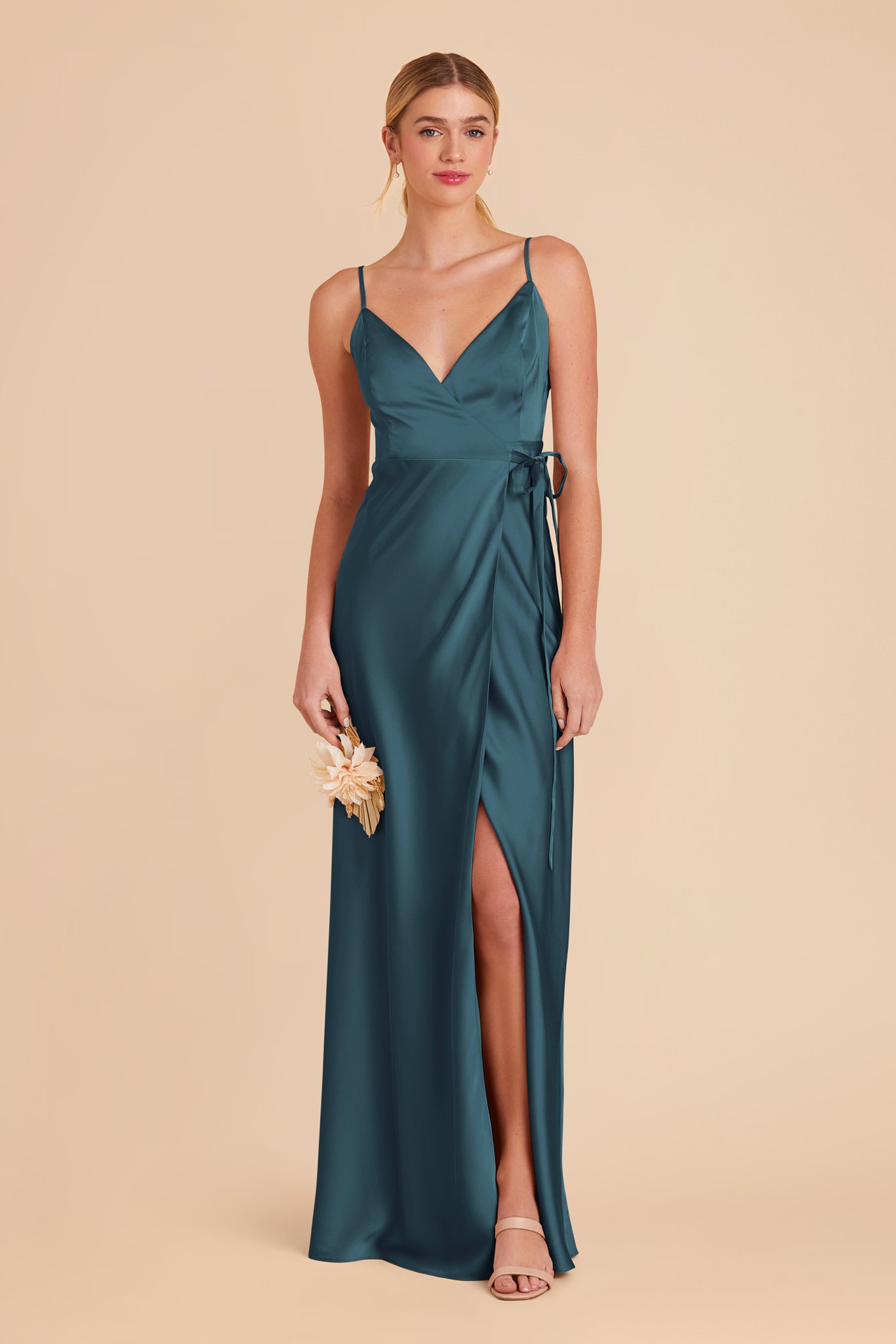 Sexy Wrap Dress with Deep V-Neck & High Slit | Cindy Matte Satin