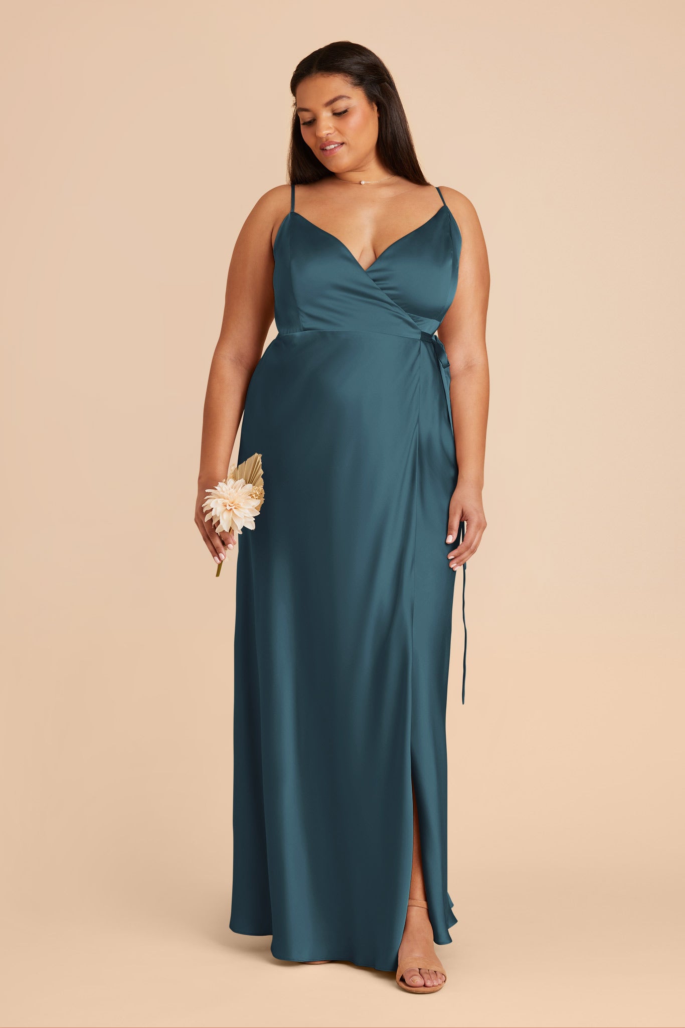 Sexy Wrap Dress with Deep V-Neck & High Slit | Cindy Matte Satin