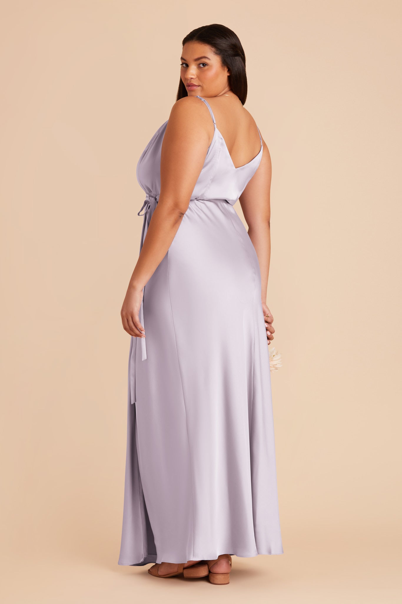 Sexy Wrap Dress with Deep V-Neck & High Slit | Cindy Matte Satin - Dusty Lilac