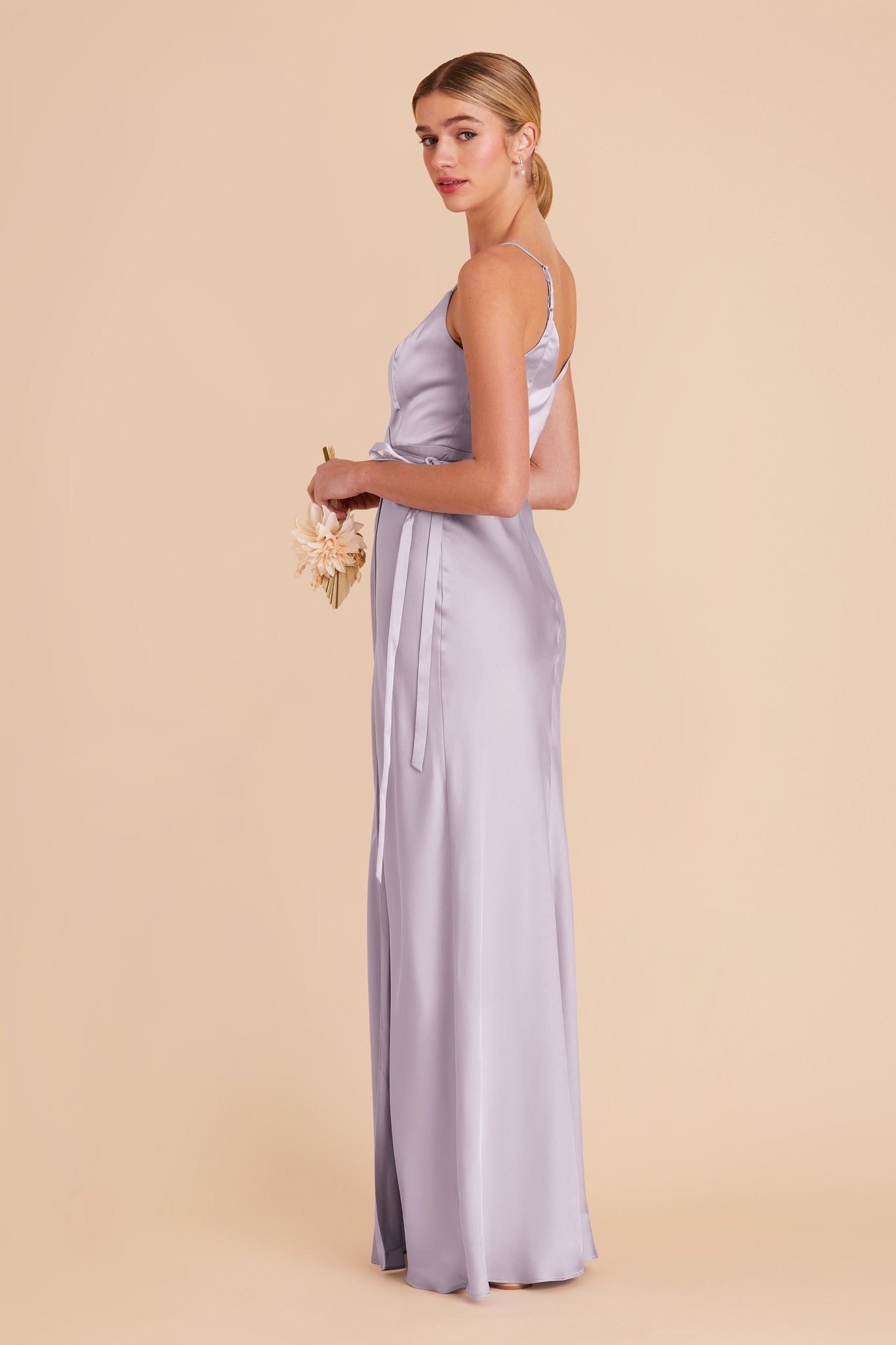 Sexy Wrap Dress with Deep V-Neck & High Slit | Cindy Matte Satin - Dusty Lilac
