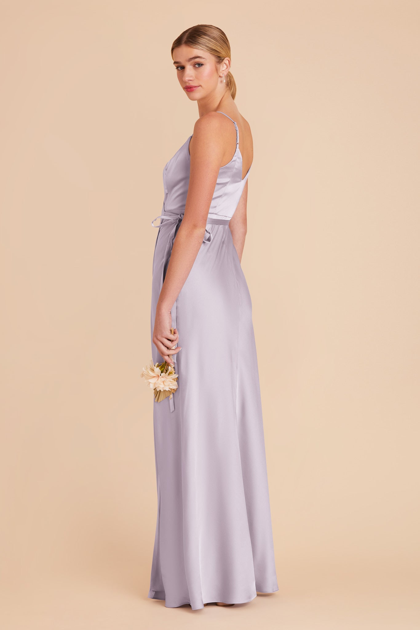Sexy Wrap Dress with Deep V-Neck & High Slit | Cindy Matte Satin - Dusty Lilac