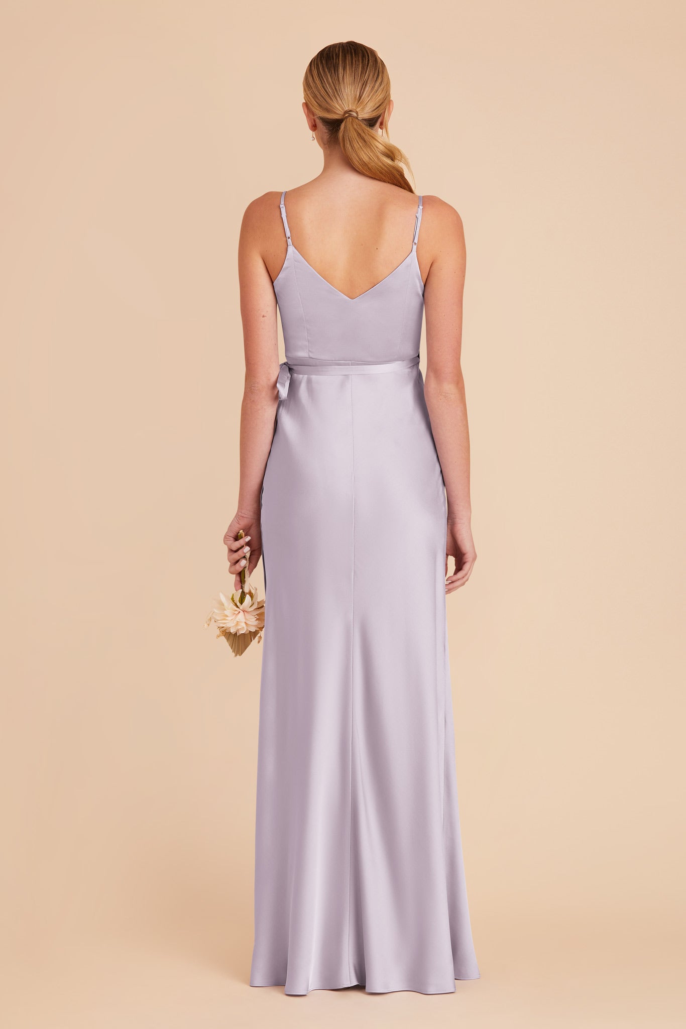Sexy Wrap Dress with Deep V-Neck & High Slit | Cindy Matte Satin - Dusty Lilac