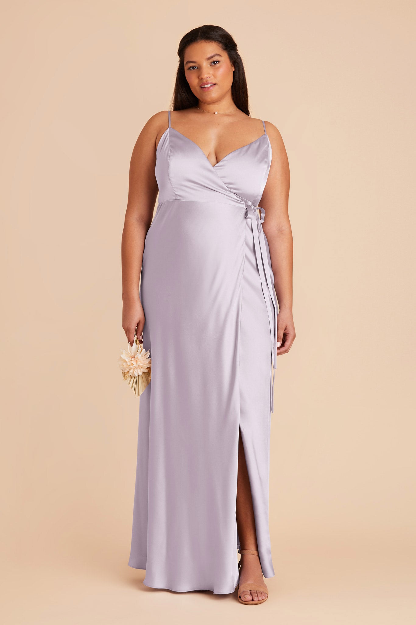 Sexy Wrap Dress with Deep V-Neck & High Slit | Cindy Matte Satin - Dusty Lilac