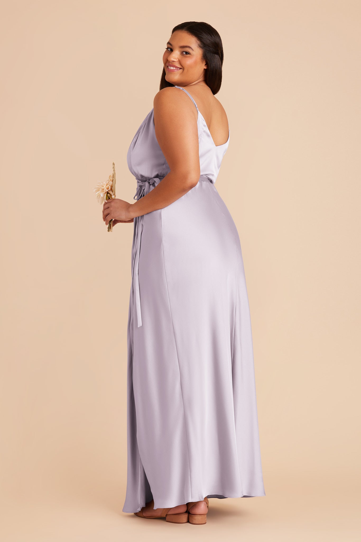 Sexy Wrap Dress with Deep V-Neck & High Slit | Cindy Matte Satin - Dusty Lilac