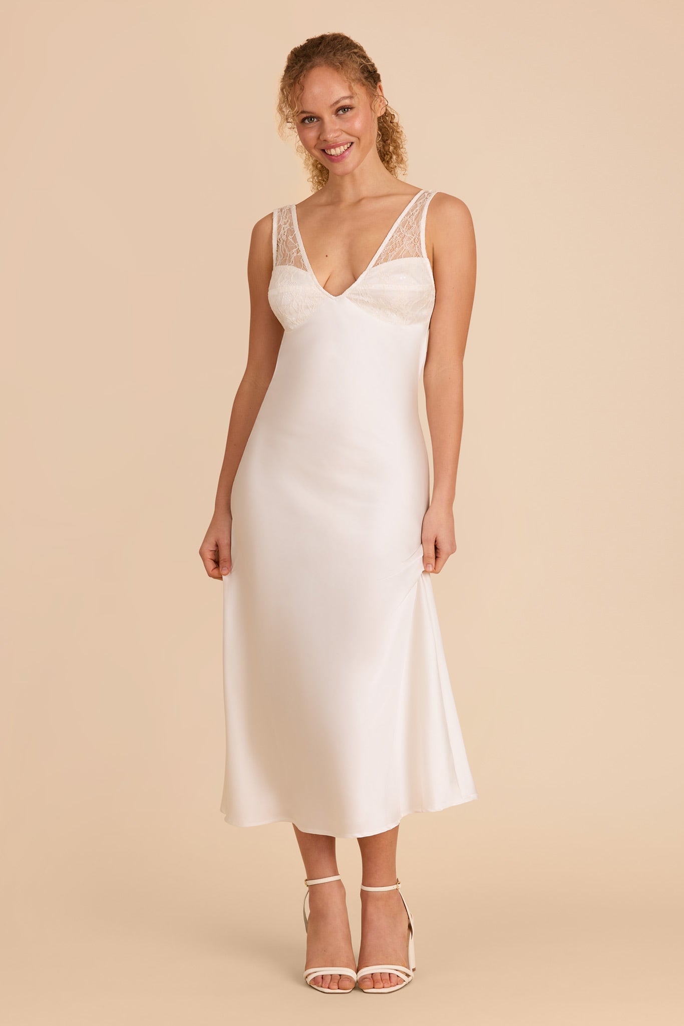 White Sequin Lace Slip Dress - Clarissa Vintage Charm