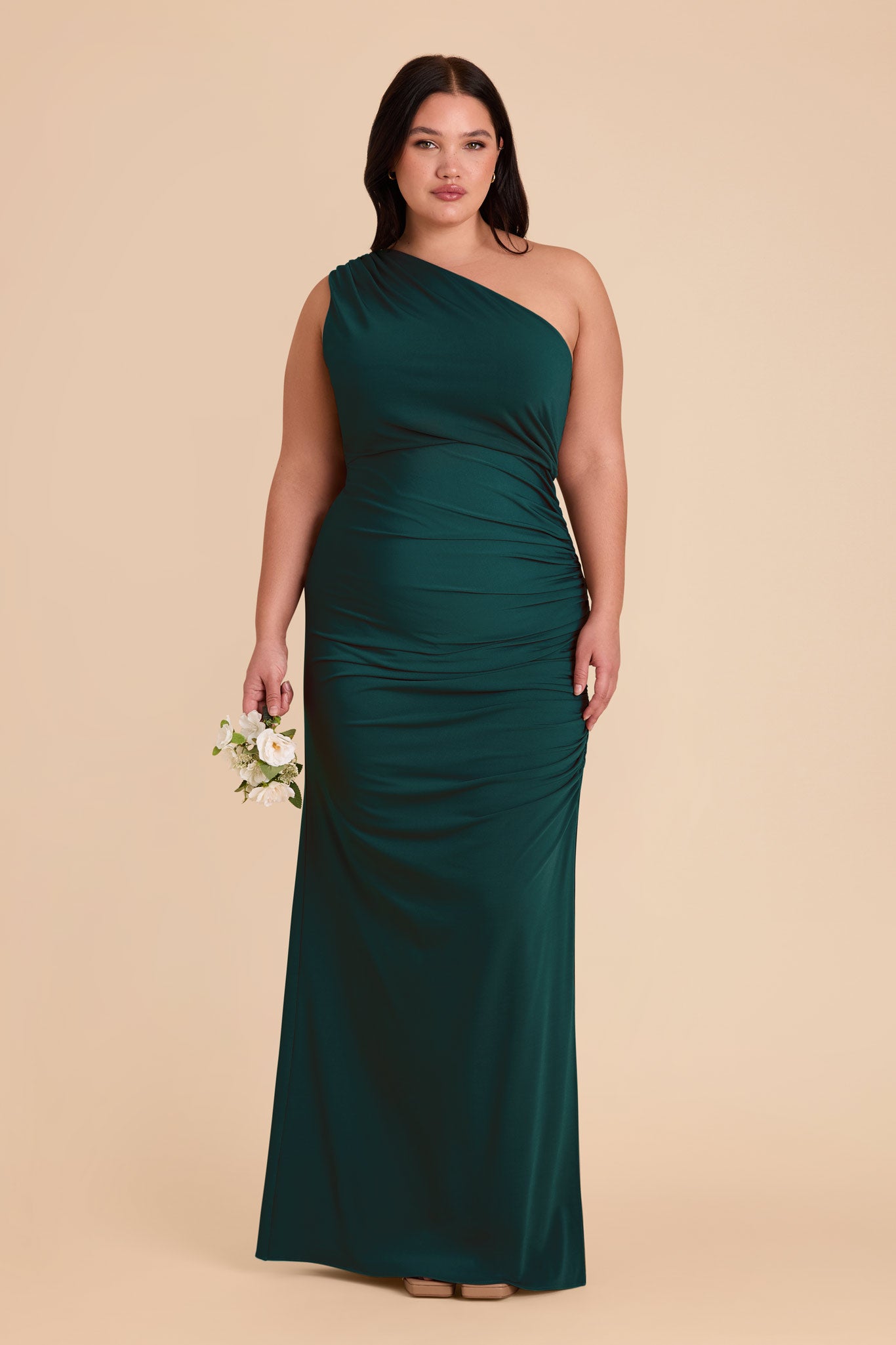 One Shoulder Knit Dress in Emerald | Claudia Luxe