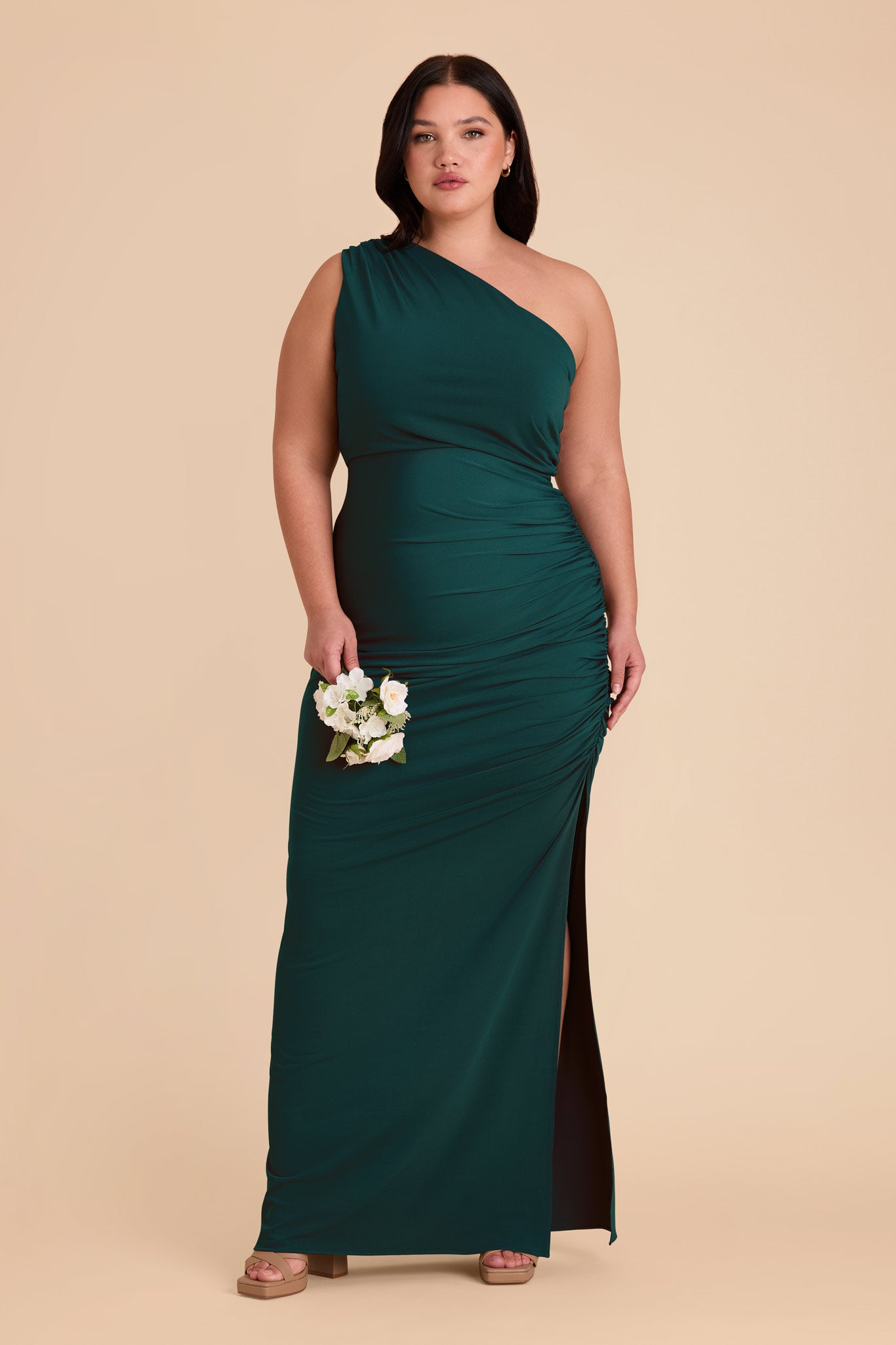 One Shoulder Knit Dress in Emerald | Claudia Luxe