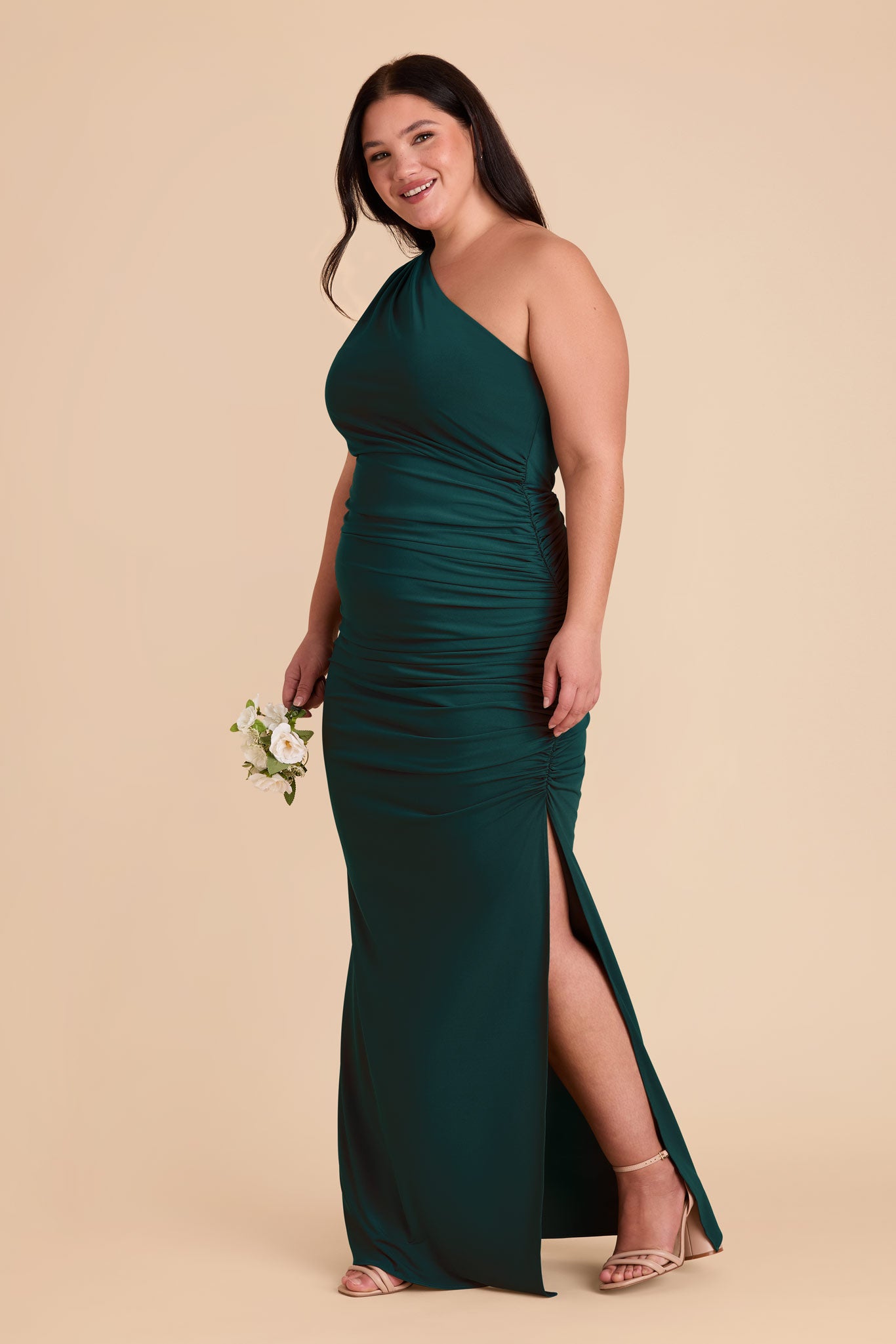 One Shoulder Knit Dress in Emerald | Claudia Luxe