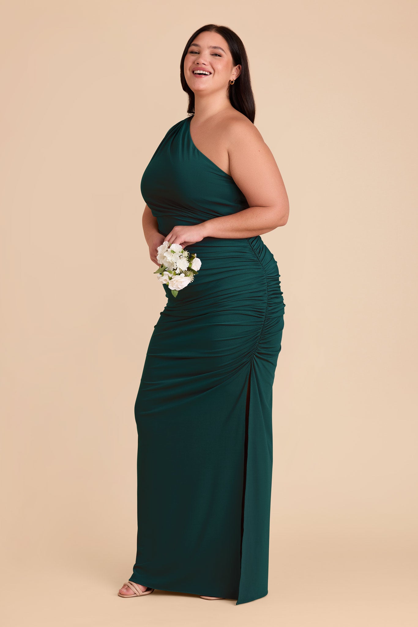 One Shoulder Knit Dress in Emerald | Claudia Luxe