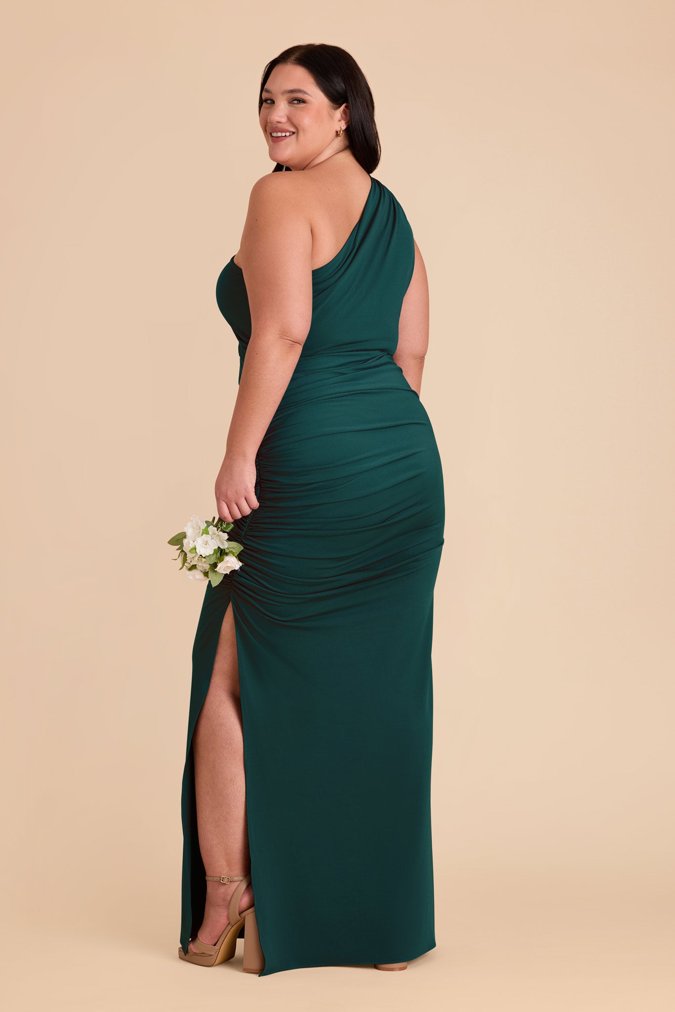 One Shoulder Knit Dress in Emerald | Claudia Luxe