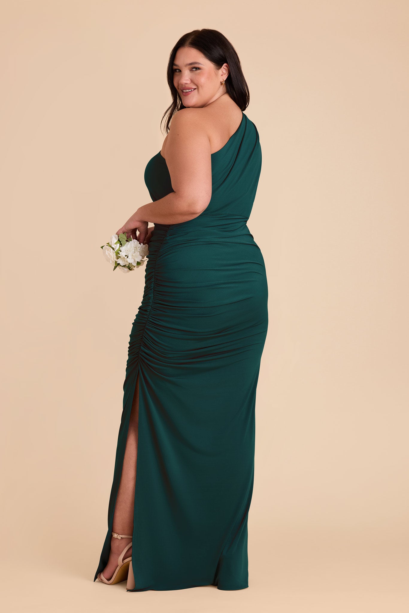 One Shoulder Knit Dress in Emerald | Claudia Luxe