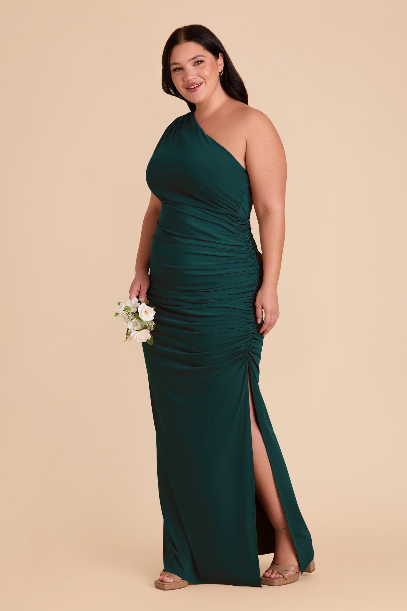 One Shoulder Knit Dress in Emerald | Claudia Luxe