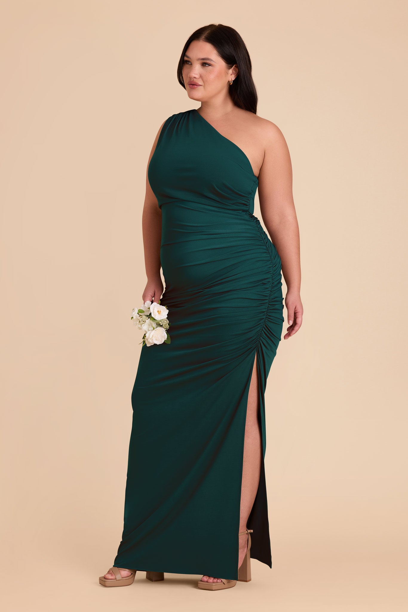 One Shoulder Knit Dress in Emerald | Claudia Luxe