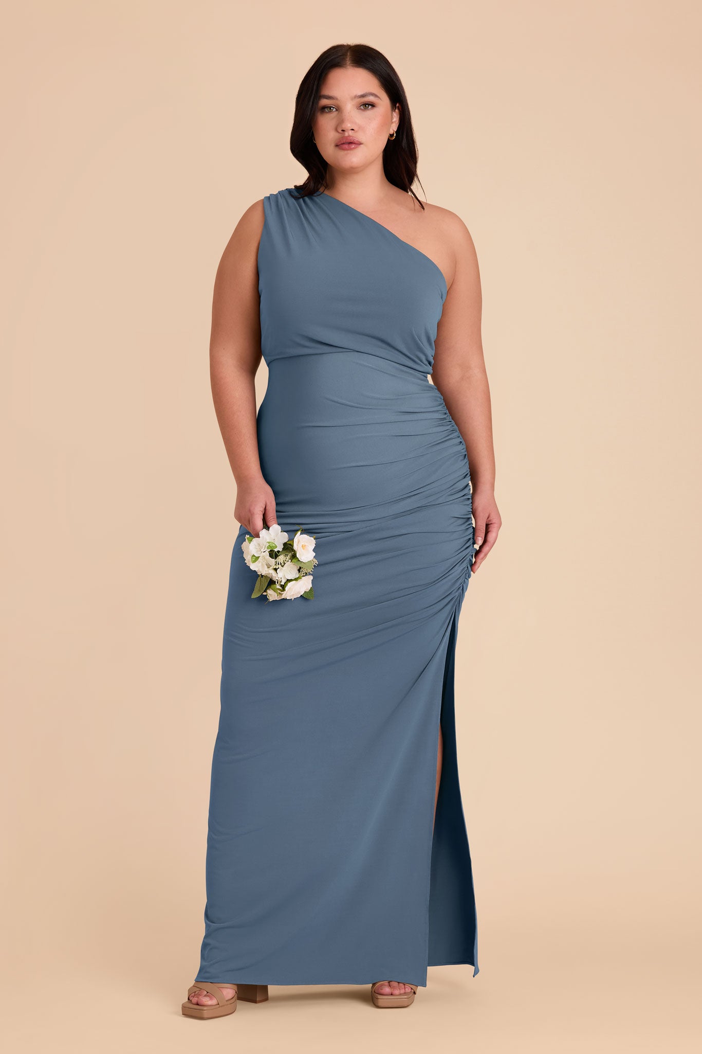 One-Shoulder Knit Dress in French Blue | Claudia Luxe