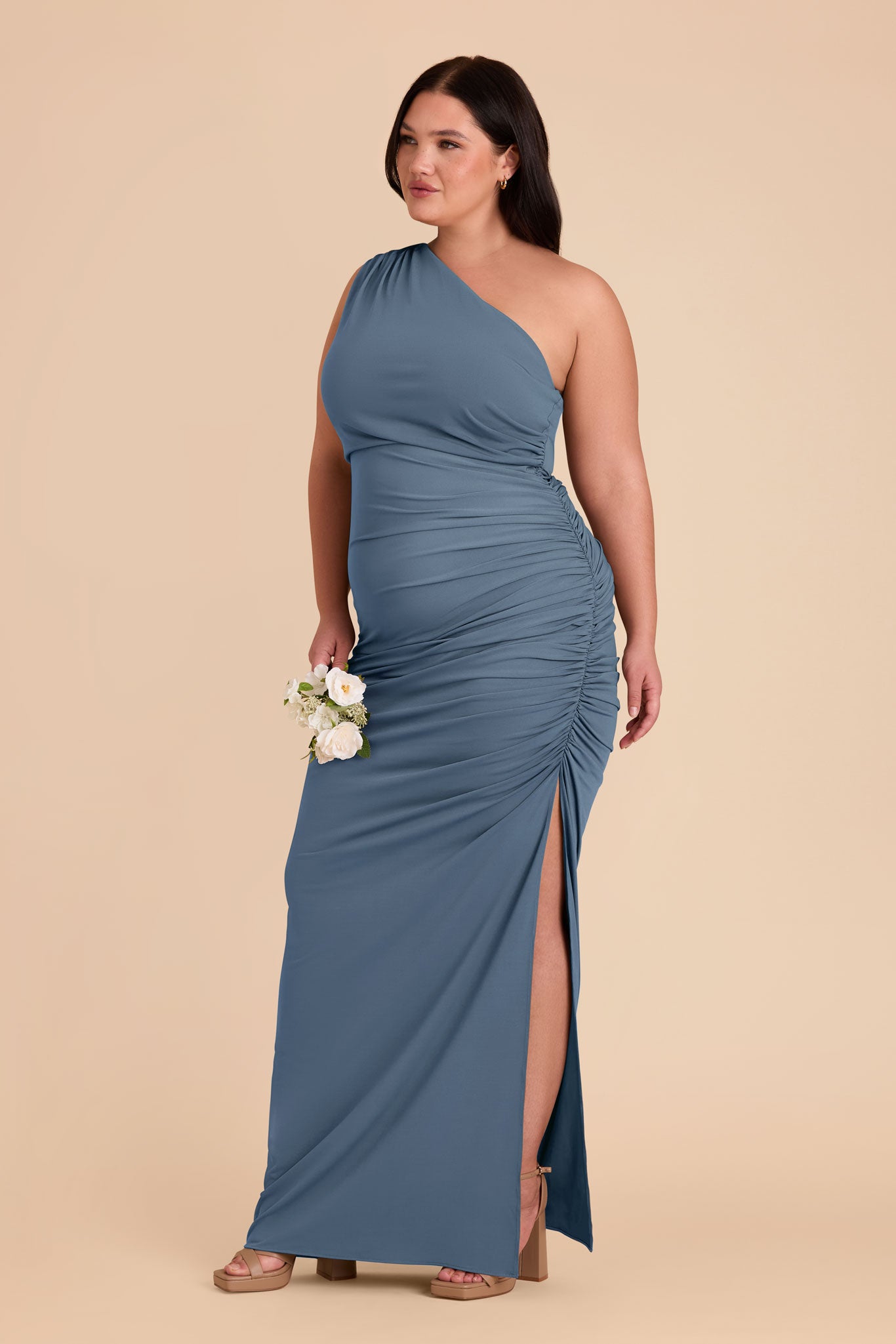 One-Shoulder Knit Dress in French Blue | Claudia Luxe