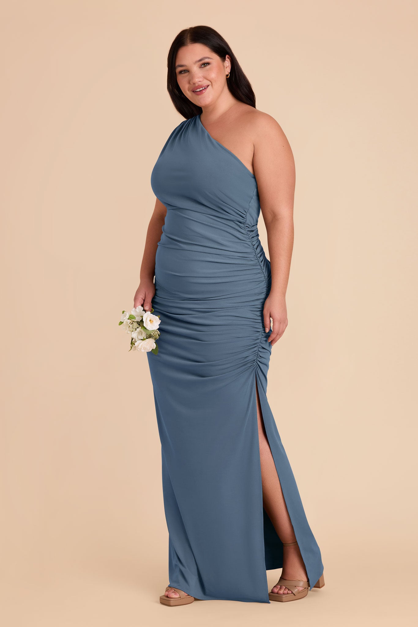 One-Shoulder Knit Dress in French Blue | Claudia Luxe